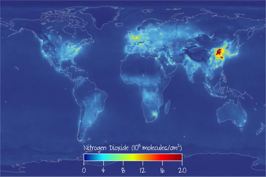 Global nitrogen dioxide levels.