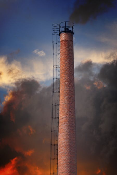 Tall industrial chimney used to disperse pollutants further downwind.