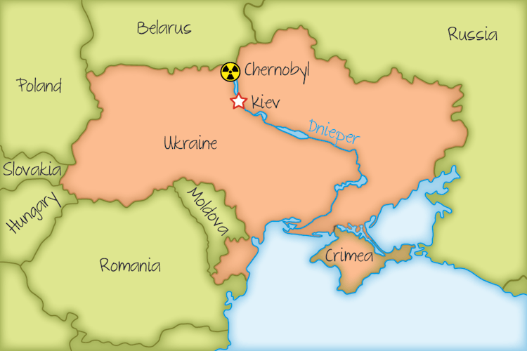 Location of Chernobyl in Ukraine.