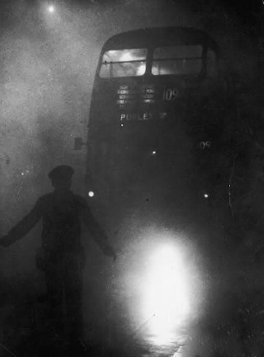 As a result of poor visibility during the day guides with torches were used to lead buses and ambulances.